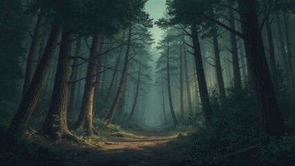dark forest minimalist illustration eerie scary background
