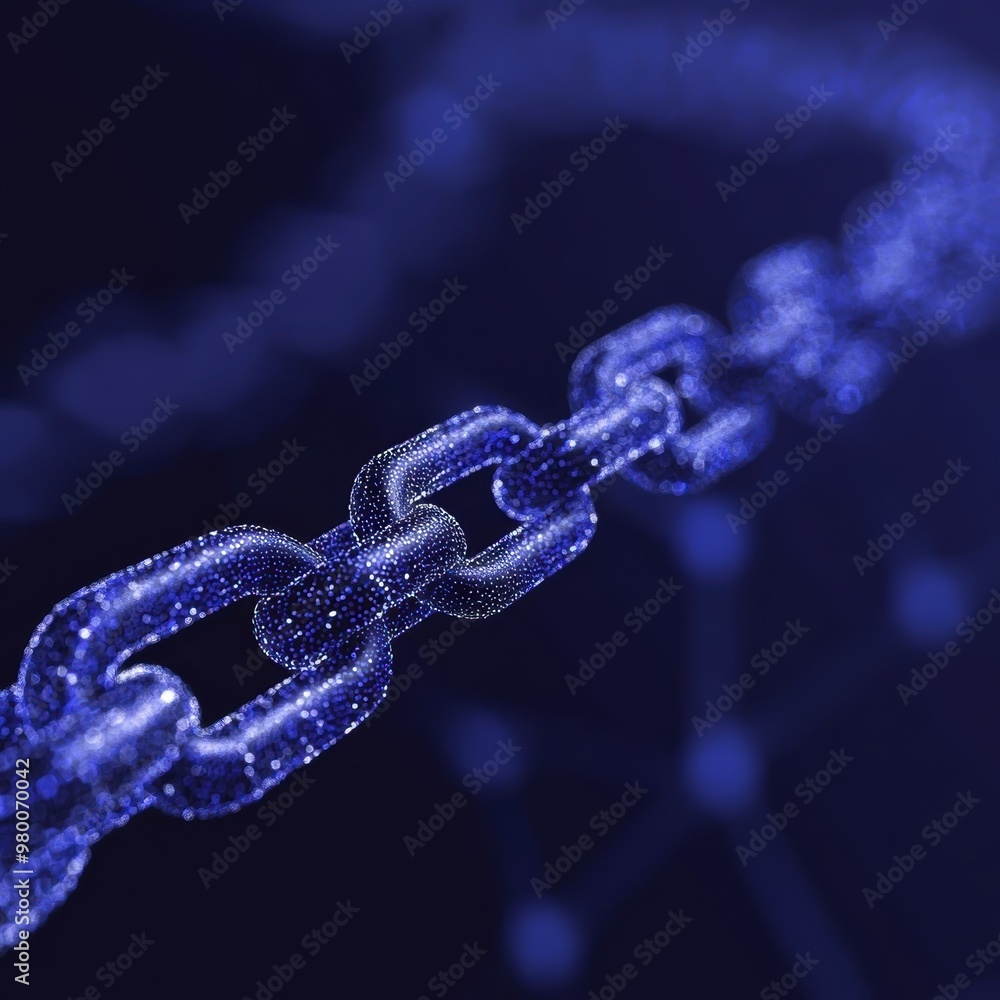 Poster abstract close-up of a digital chain with glowing effects, symbolizing connection and technology in 
