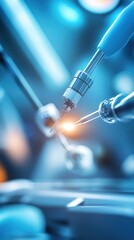 Close-up of medical device performing precision surgery with bright light, showcasing advanced technology and surgical expertise.