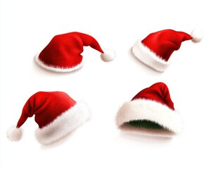 Collection of festive red Santa hats, perfect for the holiday season, celebrating Christmas cheer and joyful moments.