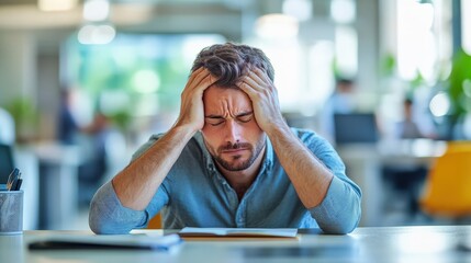 Stressed Employee Holding Head in Hands