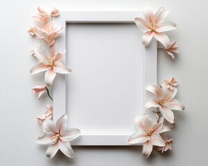 Elegant floral frame with delicate pink lilies, perfect for showcasing memories or artworks in a charming and stylish way.