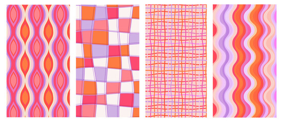 vertical set of wavy pattern organic groovy weird pattern pink orange squiggle purpleai