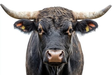 Naklejka premium Isolated white background with a bull staring forward
