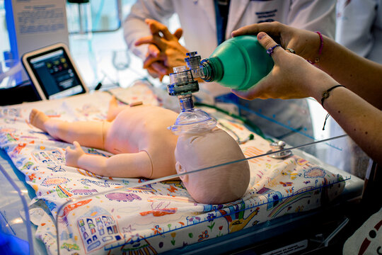 A special mannequin designed for training specialists in the care and resuscitation of newborn babies.