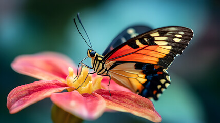 Butterfly resting on a flower petal.


