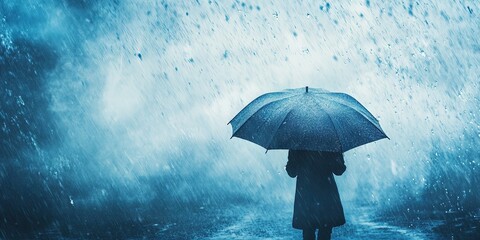 Adult holding an umbrella in rain stormy weather © Steph