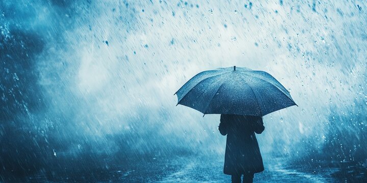 Adult holding an umbrella in rain stormy weather
