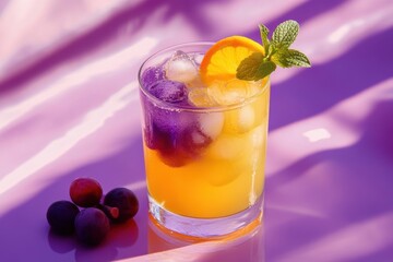 Mint infused drink with yellow orange purple grapes