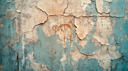 Cracked and stained concrete wall with faded graffiti, subtle chips and textures, urban street style, side view, showcasing urban imperfection, edgy tone, Tetradic color scheme