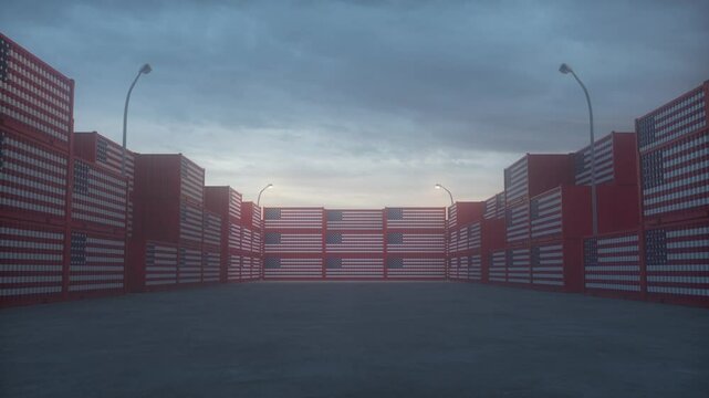 American export or import concept. USA flag containers are located at the container terminal