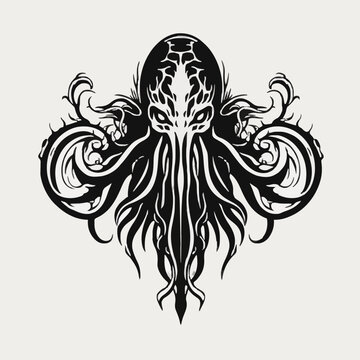 octopus, monster, Pirates of the Caribbean, Jack Sparrow, pirate, Davy Jones, vector, tattoo, illustration, design, decoration, art, floral, pattern, flower, bird, ornament, vintage, silhouette, swirl
