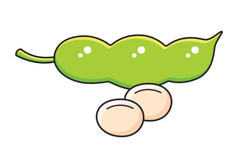 Green soybean pod and soy beans isolated vector illustration