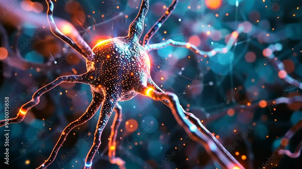 Aufkleber exploring the intricate structure of neurons in a vibrant, colorful representation highlighting neur