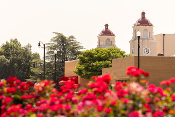 Ponca City, Oklahoma, USA - June 24, 2023: Morning sun shines on the historic downtown City Hall.