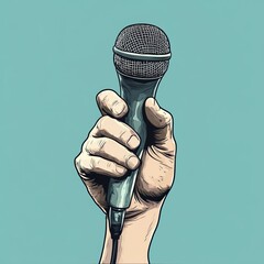 The hand holding microphone