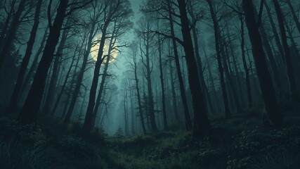 Fototapeta premium dark forest minimalist illustration eerie scary background