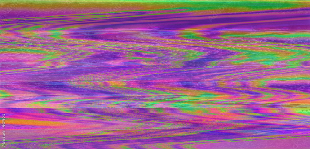 Leinwandbilder Effect of a digital glitch or a distorted video signal, with sharp angles and jagged lines interspersed throughout the flowing color patterns. Abstract, highly saturated composition.