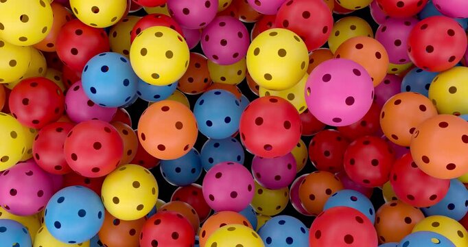 3D pickleballs falling on a transparent alpha channel