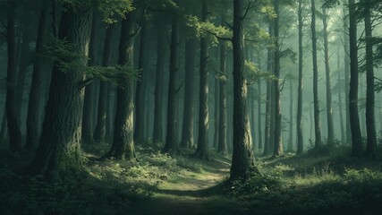 Obraz premium dark forest minimalist illustration eerie scary background