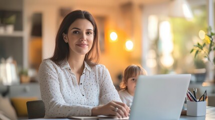 Fototapeta premium Businesswoman balancing work and family life in a home office