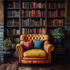 Vintage bookshelf filled with colorful spines, creating a lively display image
