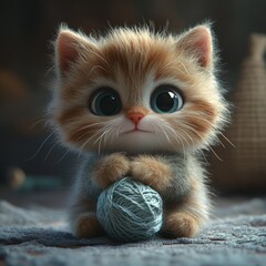 Obraz premium Adorable Kitten Playing with Yarn