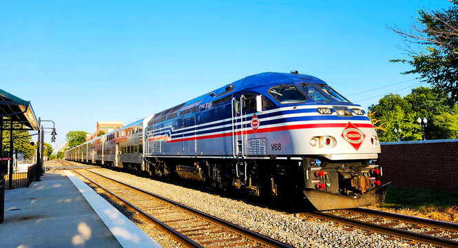 Virginia Railway Express Train at Manassas Train Station, Virginia, USA