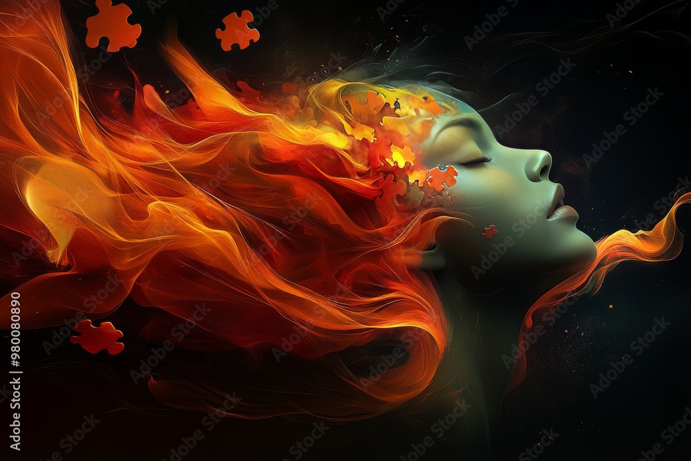 Poster silhouette of a human head filled with colorful puzzle pieces symbolizing the integration of diverse
