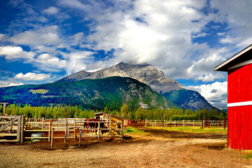 horse barn and mountains