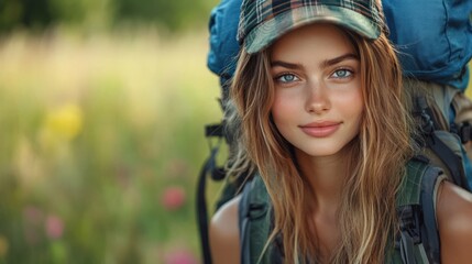 Female Explorer in Nature Landscape