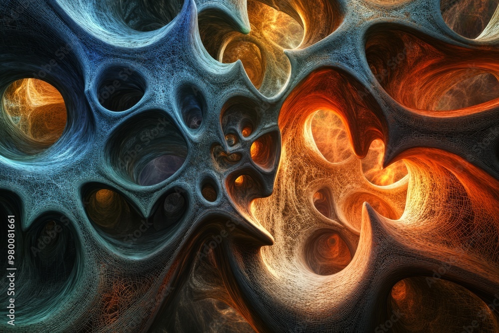 Poster Abstract organic structure with intertwining shapes resembling neurons and brain patterns symbolizing cognitive pathways neural complexity and organic thought processes