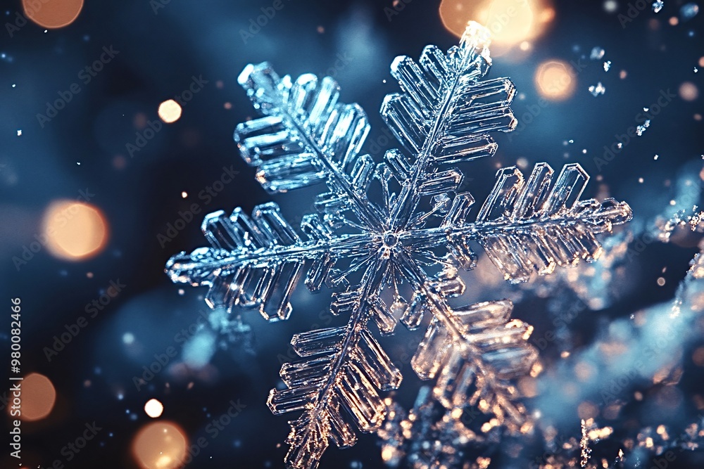 Aufkleber macro photograph capturing the intricate details of a snowflake, its delicate structure glistening a