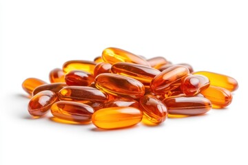 Stack of vitamin pills on white background