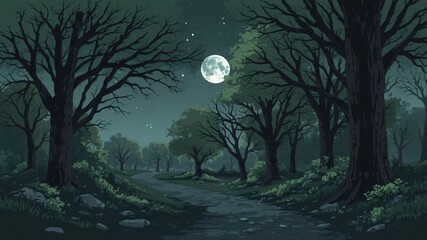 dark park minimalist illustration eerie scary background