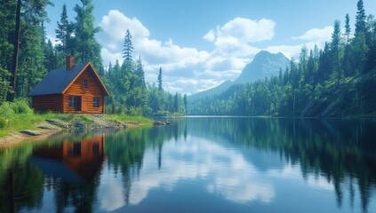 Fototapeta premium Cabin by the Lake