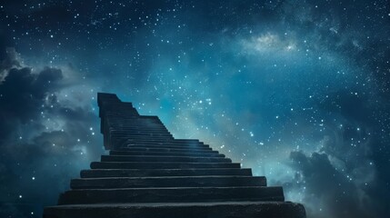 Staircase Ascending Into a Starry Night Sky, Symbolizing the Endless Pursuit of Dreams and Aspirations