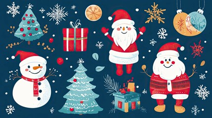 christmas card with snowman and santa