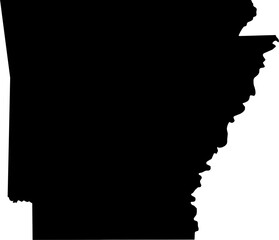 Contour map of the state of Arkansas, USA. Vector graphic illustration on a transparent background with black region borders