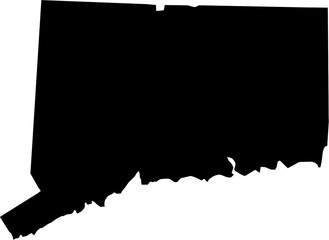Contour map of the state of Connecticut, USA. Vector graphic illustration on a transparent background with black region borders