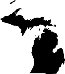 Contour map of the state of Michigan, USA. Vector graphic illustration on a transparent background with black region borders