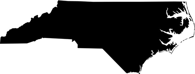 Contour map of the state of North Carolina, USA. Vector graphic illustration on a transparent background with black region borders