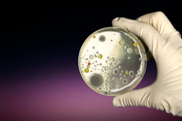 Doctor or scientist holding a petri dish with microbiological culture