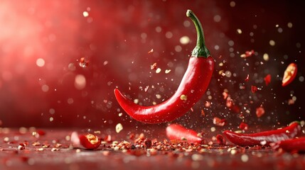 Falling Chili Peppers with a Burst of Seeds