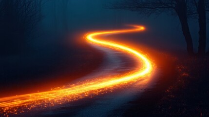 A bright trail of orange light cutting across the frame, leaving a glowing, neon-like path behind it.