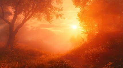 A faint orange glow radiating from the bottom left, casting warm light across the scene for a calming effect.