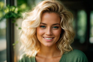 Obraz premium mujer rubia sonrriente feliz retrato