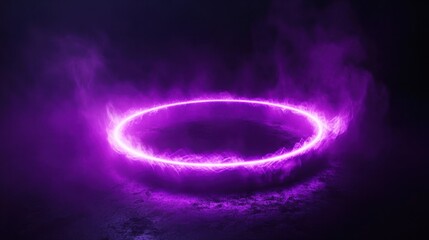 Fototapeta premium A glowing violet ring of light in the center of a dark background, creating a futuristic and modern design.