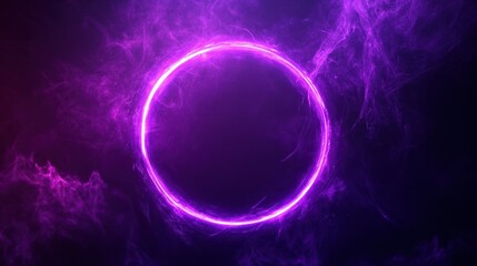 Obraz premium A glowing violet ring of light in the center of a dark background, creating a futuristic and modern design.
