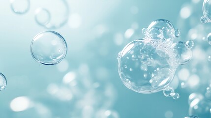 A light blue background with faint, floating bubbles creating a soft, playful atmosphere.